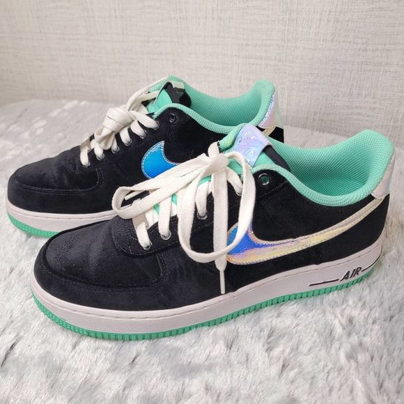 Nike Air Force 1 \'82 Black Velour Shoes Mens 8.5 Green Glow Shiny 498288-080 main image 8